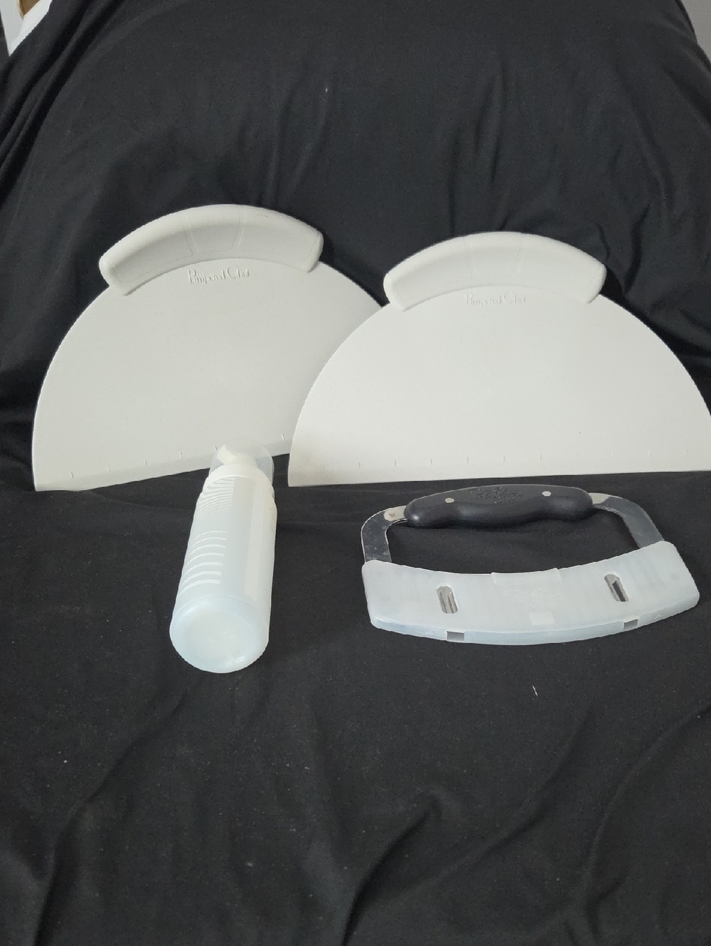 Pampered Chef  Dough Scrapers Or Pizza Spatlua, Oil Spray Bottle, And Chopper.